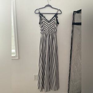 NWOT Striped White & Black Lace Trim Maxi Dress